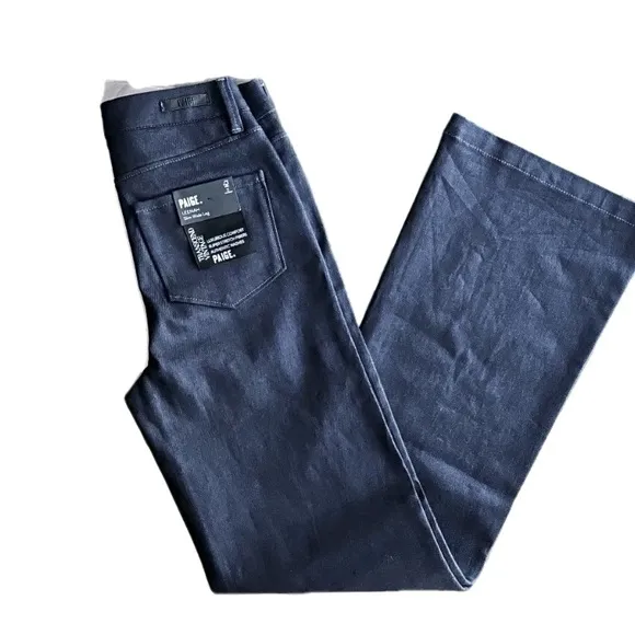 PAIGE Leenah Embellished Wide Leg Denim Jeans dark blue high rise size 32