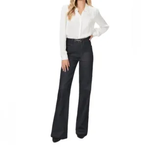 PAIGE Leenah Embellished Wide Leg Denim Jeans dark blue high rise size 32