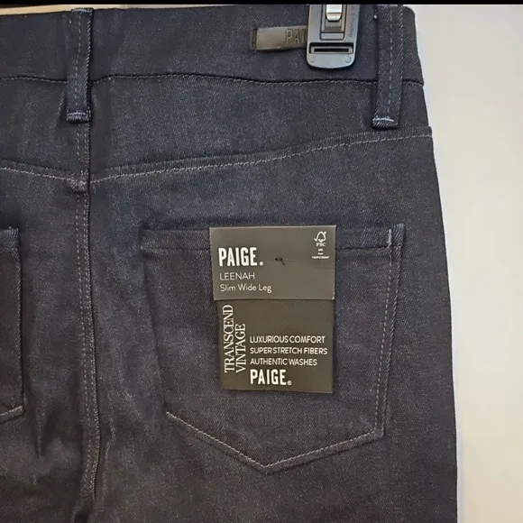 PAIGE Leenah Embellished Wide Leg Denim Jeans dark blue high rise size 32
