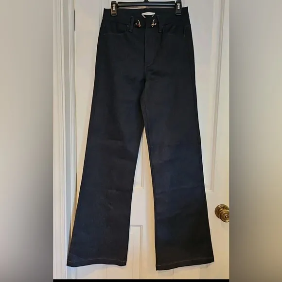 PAIGE Leenah Embellished Wide Leg Denim Jeans Vintage dark blue highrise size 24