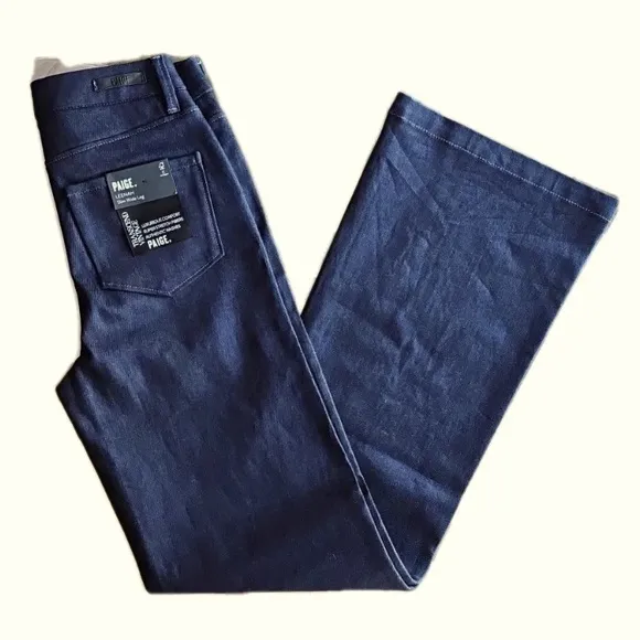 PAIGE Leenah Embellished Wide Leg Denim Jeans Vintage dark blue highrise size 24