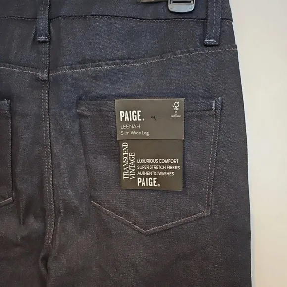 PAIGE Leenah Embellished Wide Leg Denim Jeans Vintage dark blue highrise size 24