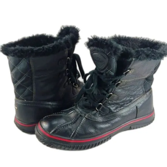 Pajar Waterproof  Insulated Fur Lined Lace Up Women's 10 Winter Boots Black.