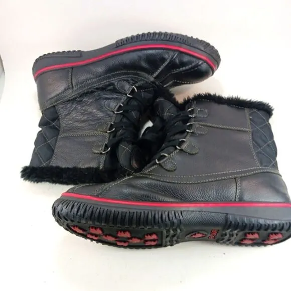 Pajar Waterproof  Insulated Fur Lined Lace Up Women's 10 Winter Boots Black.