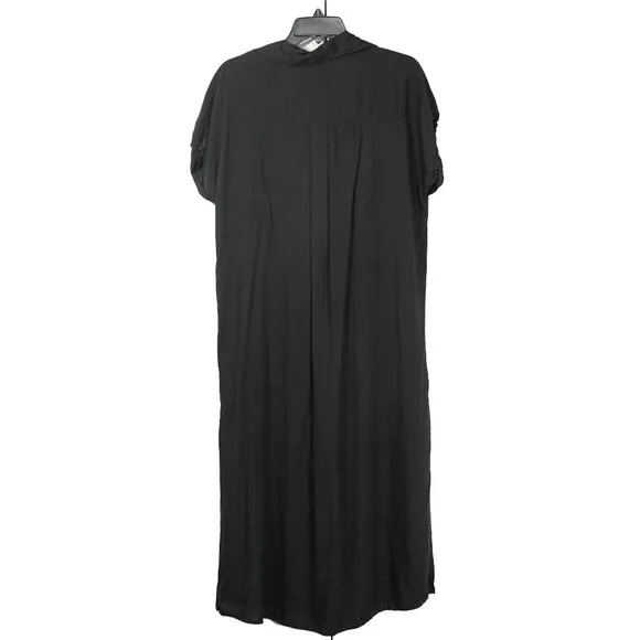 Pampelone Black Classic Shirt Dress Minimalist Button Up Lightweight Midi