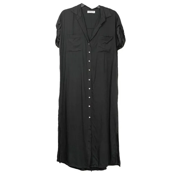 Pampelone Black Classic Shirt Dress Minimalist Button Up Lightweight Midi