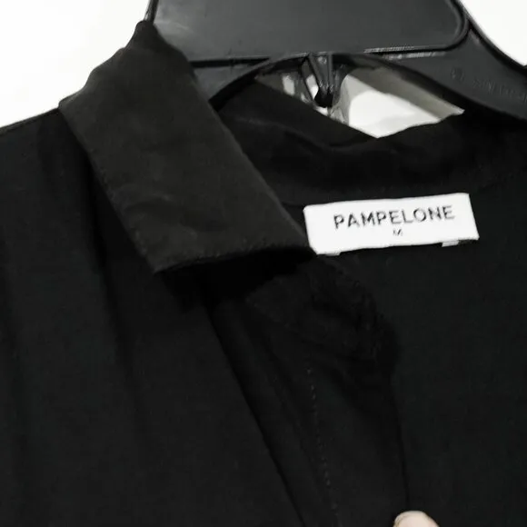 Pampelone Black Classic Shirt Dress Minimalist Button Up Lightweight Midi
