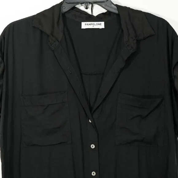 Pampelone Black Classic Shirt Dress Minimalist Button Up Lightweight Midi