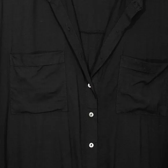 Pampelone Black Classic Shirt Dress Minimalist Button Up Lightweight Midi