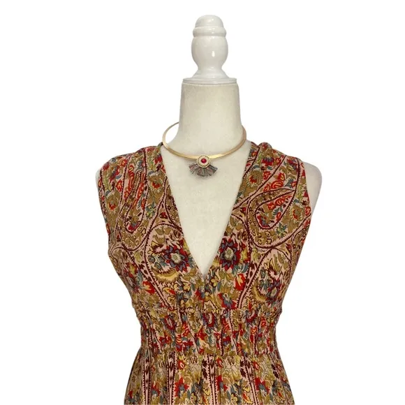Pampelone V Neck Floral Block Print Maxi Dress NWT Handmade in Bali Indonesia