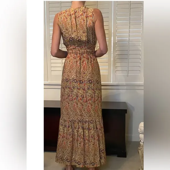 Pampelone V Neck Floral Block Print Maxi Dress NWT Handmade in Bali Indonesia