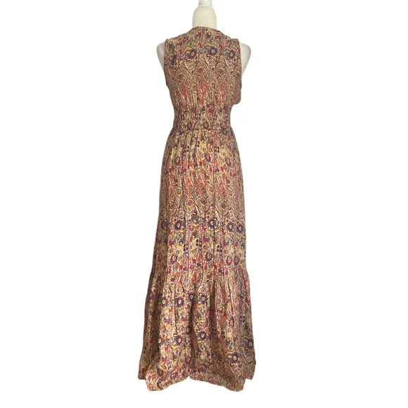 Pampelone V Neck Floral Block Print Maxi Dress NWT Handmade in Bali Indonesia