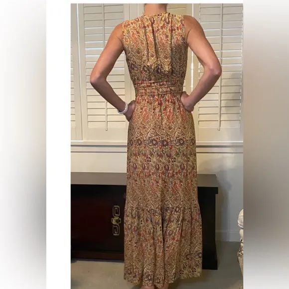 Pampelone V Neck Floral Block Print Maxi Dress NWT Handmade in Bali Indonesia