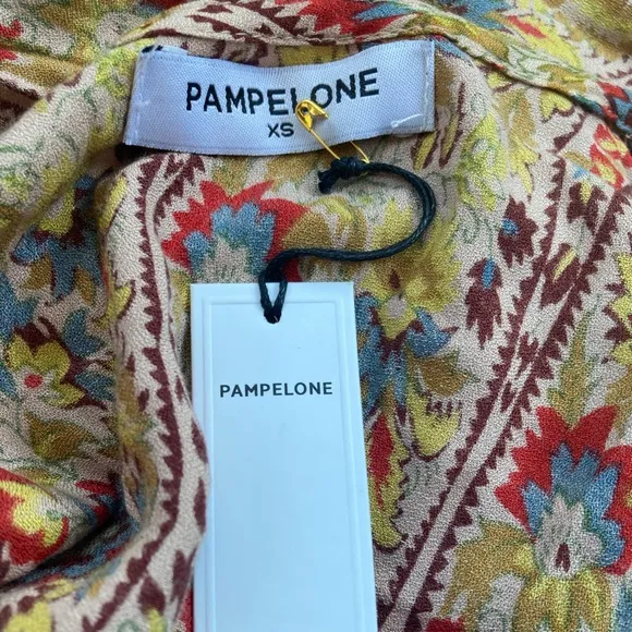 Pampelone V Neck Floral Block Print Maxi Dress NWT Handmade in Bali Indonesia