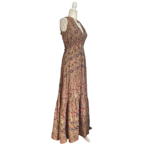 Pampelone V Neck Floral Block Print Maxi Dress NWT Handmade in Bali Indonesia