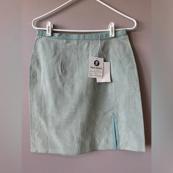 Paolo Santini NWT Women’s Teal 100% Leather Mini Skirt Size 10‎