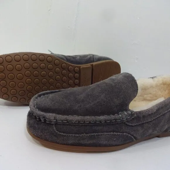 Parfeying Men's Size 11 US Gray Indoor Outdoor Sheepskin Moccasins Slip on Shoes