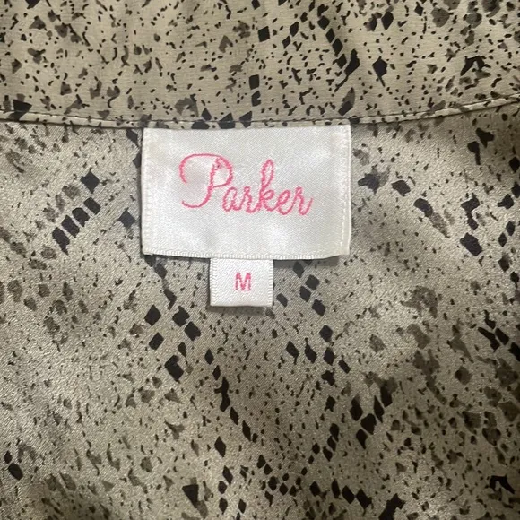 Parker Luxury 100% Silk Olive Green/Black Elastic Waist Wrap Dress Sz M