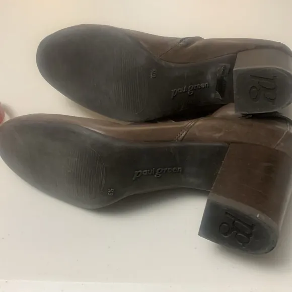 Paul Green‎ Heeled Ankle Boots Brown Side Zip  Contemporary Leather Size 6.5