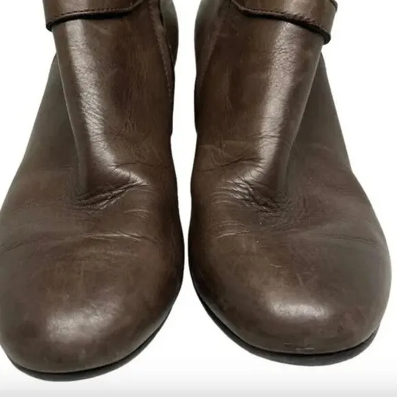 Paul Green‎ Heeled Ankle Boots Brown Side Zip  Contemporary Leather Size 6.5