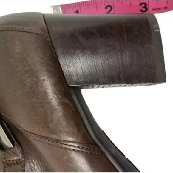 Paul Green‎ Heeled Ankle Boots Brown Side Zip  Contemporary Leather Size 6.5