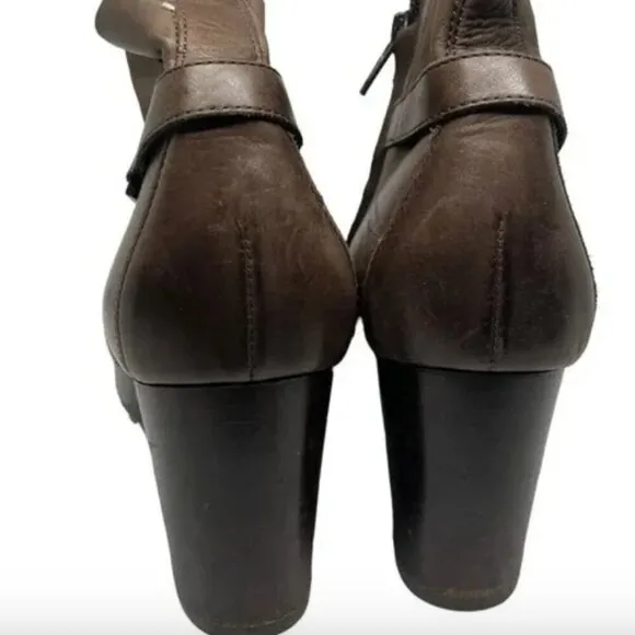 Paul Green‎ Heeled Ankle Boots Brown Side Zip  Contemporary Leather Size 6.5