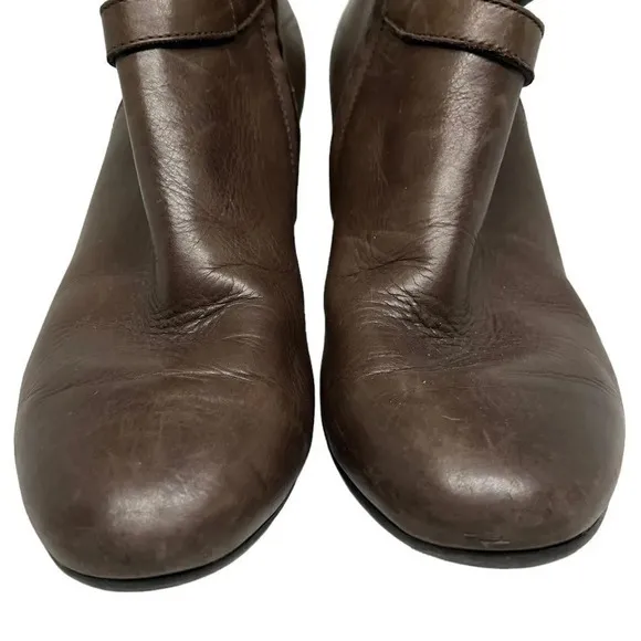 Paul Green‎ Heeled Ankle Boots Brown Side Zip  Contemporary Leather Size 6.5