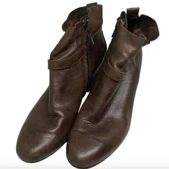 Paul Green‎ Heeled Ankle Boots Brown Side Zip  Contemporary Leather Size 6.5