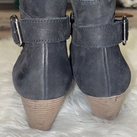 Paul Green Black Nubuck Leather Slouched Ankle Boots with Buckle