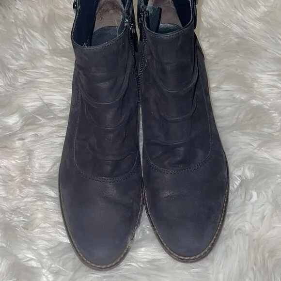Paul Green Black Nubuck Leather Slouched Ankle Boots with Buckle