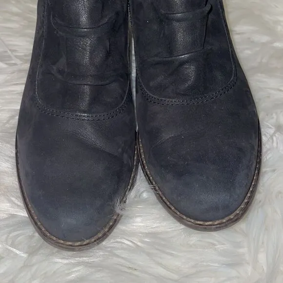 Paul Green Black Nubuck Leather Slouched Ankle Boots with Buckle