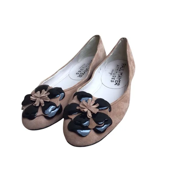 Paul Mayer Attitudes Tan Suede Floral Ballet Flats Shoes Size 6B