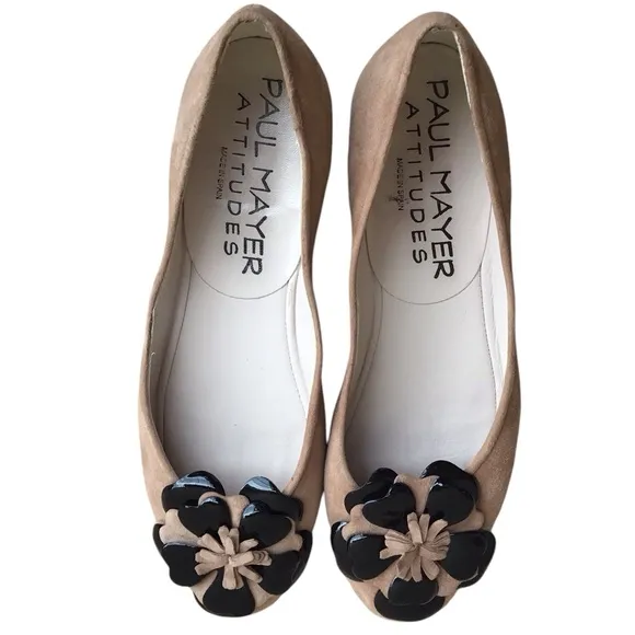 Paul Mayer Attitudes Tan Suede Floral Ballet Flats Shoes Size 6B