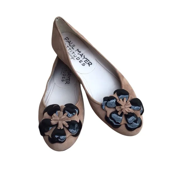 Paul Mayer Attitudes Tan Suede Floral Ballet Flats Shoes Size 6B