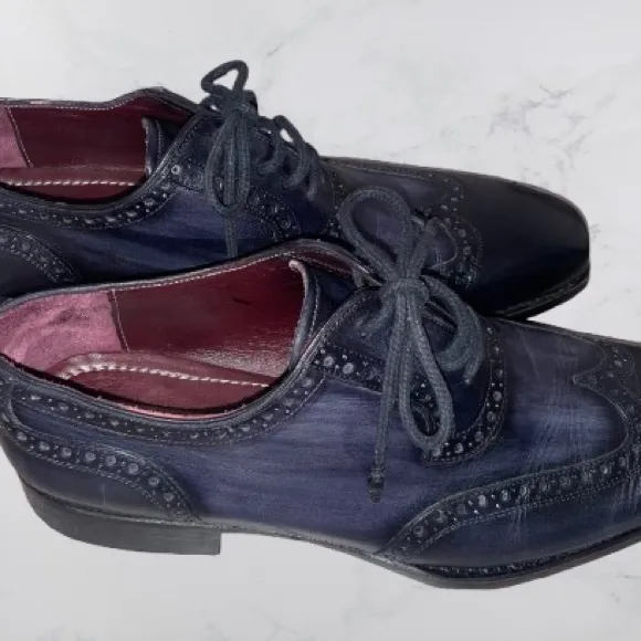 PAUL PARKMAN Black Wingtip Oxford Dress Shoes with Brogue Detailing Gray Black