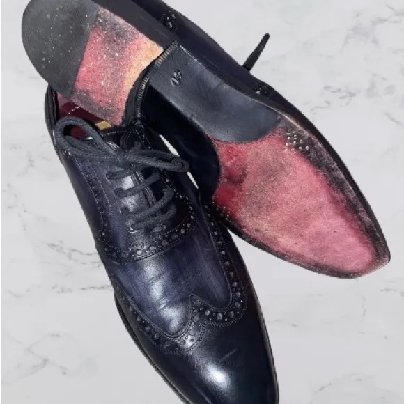 PAUL PARKMAN Black Wingtip Oxford Dress Shoes with Brogue Detailing Gray Black