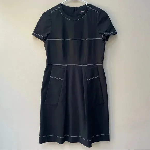 Paule Ka Black Tailored Large Pocket White Seam Detail Zip Back Dress Size 8