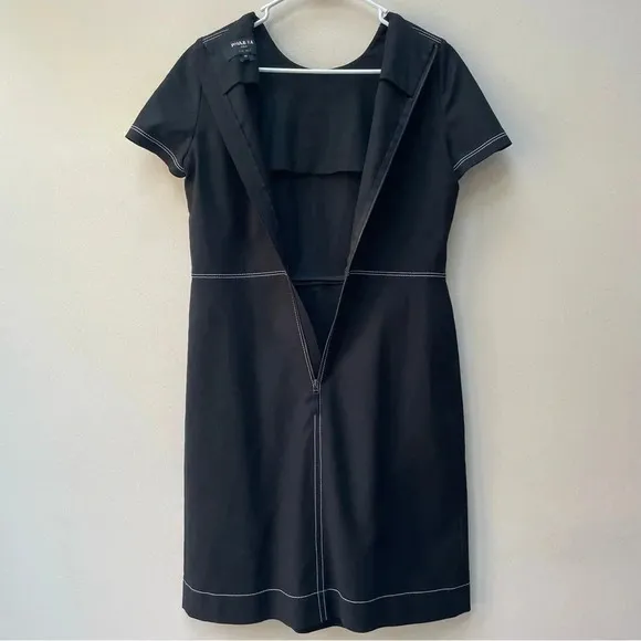 Paule Ka Black Tailored Large Pocket White Seam Detail Zip Back Dress Size 8