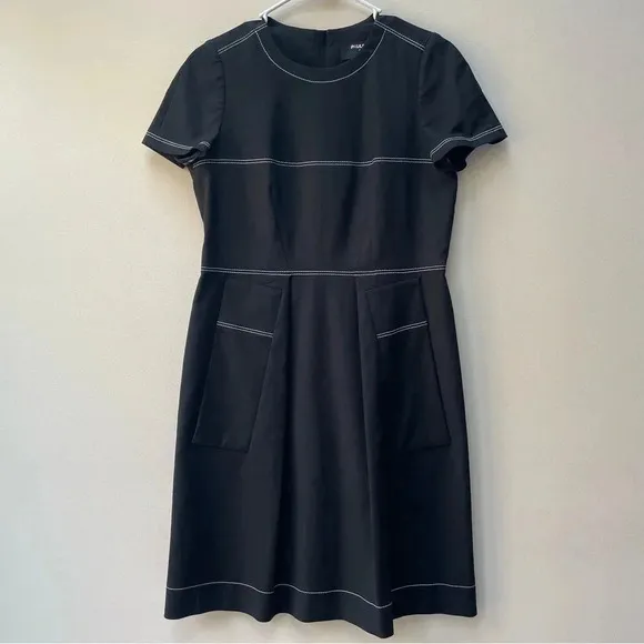 Paule Ka Black Tailored Large Pocket White Seam Detail Zip Back Dress Size 8