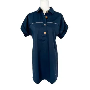 Pearl by Lela Rose Blue Short Sleeve Shirt Dress Buttons Pockets Casual Small