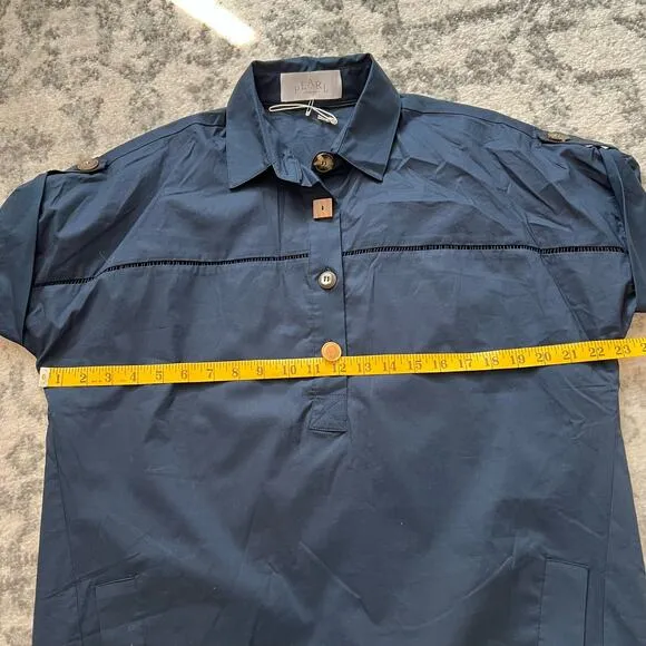 Pearl by Lela Rose Blue Short Sleeve Shirt Dress Buttons Pockets Casual Small