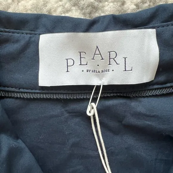 Pearl by Lela Rose Blue Short Sleeve Shirt Dress Buttons Pockets Casual Small