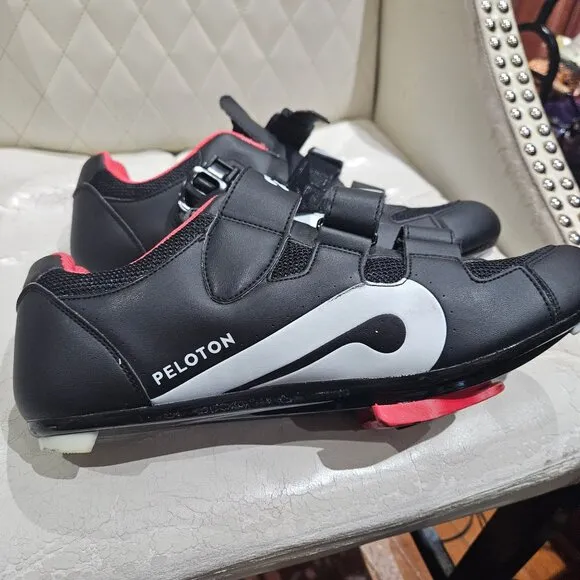 Peloton Mens Cycling Shoes Size 46 Black &amp; Red Synthetic Upper With Adjustable S