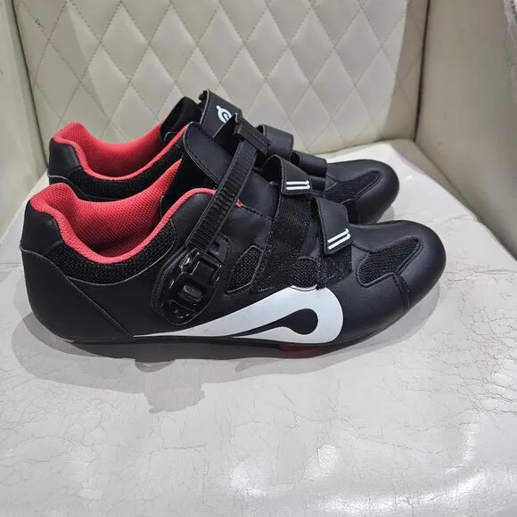 Peloton Mens Cycling Shoes Size 46 Black &amp; Red Synthetic Upper With Adjustable S
