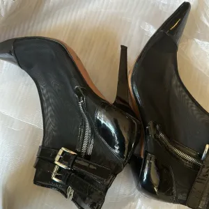 PHI Womens patent Leather&amp; mesh Stiletto Heel Boots Black Silver Tone Size 39