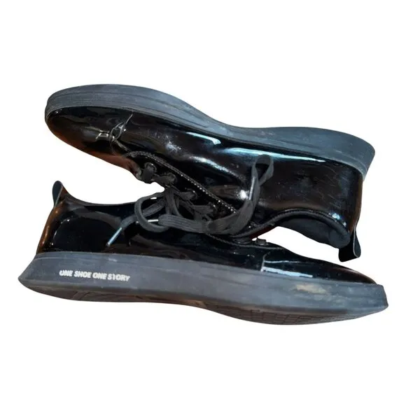 Phillip Plein Black Lion Head Patent Leather Low Top Shoes LACE UP MENS Sz 10.5