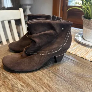 Pikolinos Spain Suede Ankle Boots Brown Low Heel Booties Size 38/ 7.5-8 US
