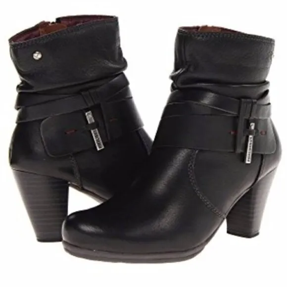 Pikolinos Verona Black Leather Western Slouch Zip Ankle Boots - Size 6.5 EU 37