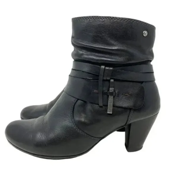 Pikolinos Verona Black Leather Western Slouch Zip Ankle Boots - Size 6.5 EU 37
