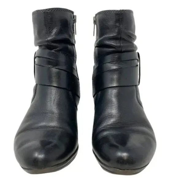 Pikolinos Verona Black Leather Western Slouch Zip Ankle Boots - Size 6.5 EU 37